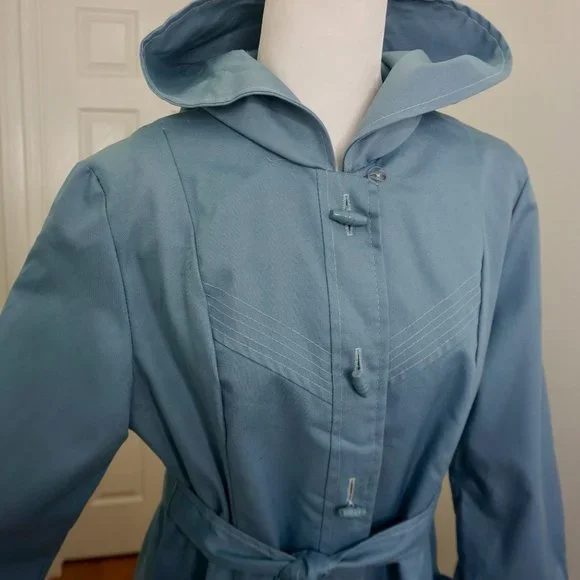 💜 VINTAGE Light Blue Hooded Long Sleeve Jacket/Coat - Picture 9 of 15